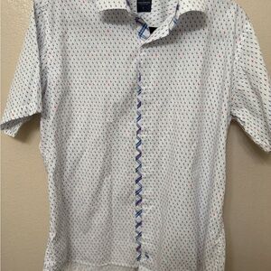 Tailorbyrd 100% cotton White Button Down Shirt with blue & pink flamingo Pattern